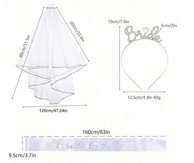 Bride to Be Accessoireset - Sluier, Haarband & Witte of Roze Satijnen Sjerp - Vrijgezellenfeest Decoratie - Bachelorette - Bruiloft