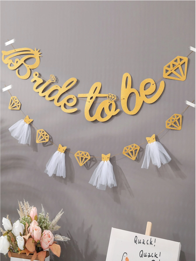 Bride to Be Slinger - Decoratie voor Vrijgezellenfeest - Goud, Roze & Zilver - Feestdecoratie met Diamant- en Kwastontwerp - 17,5 cm Hoog