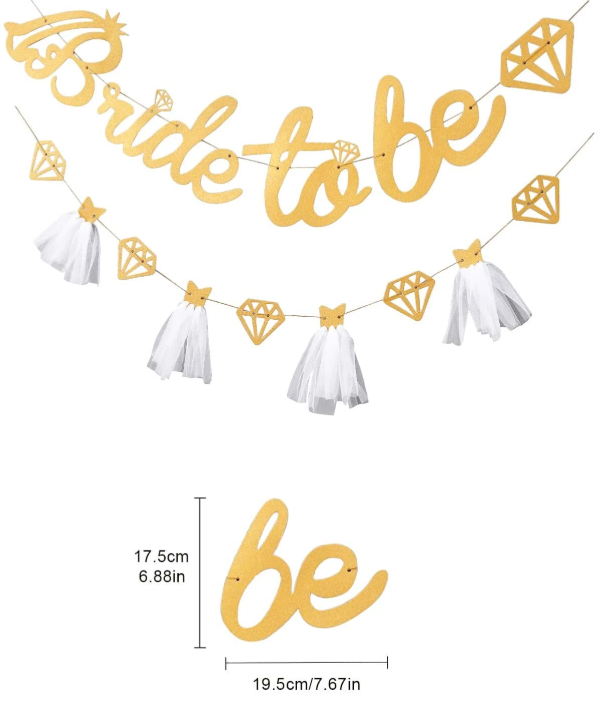 Bride to Be Slinger - Decoratie voor Vrijgezellenfeest - Goud, Roze & Zilver - Feestdecoratie met Diamant- en Kwastontwerp - 17,5 cm Hoog