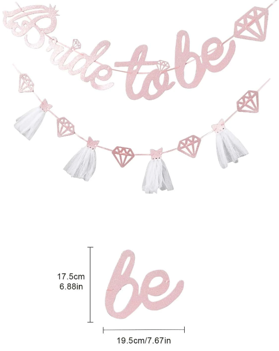Bride to Be Slinger - Decoratie voor Vrijgezellenfeest - Goud, Roze & Zilver - Feestdecoratie met Diamant- en Kwastontwerp - 17,5 cm Hoog