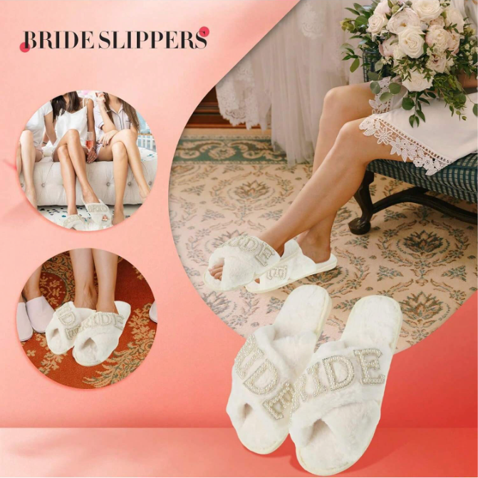 Bride Slippers - Luxe Witte Pantoffels met Parelletters - Zachte Pluche Vrijgezellenfeest Accessoire - Beschikbaar in EU Maten 36-41