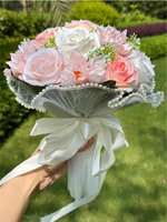 Bruidsboeket Kunstbloemen Roze & Wit – Rozen en Dahlia’s met Parelrand – 20CM – Sierboeket voor Bruiloft, Decoratie & Fotoshoots - Bride To Be - Bloemen
