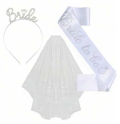 Bride to Be Accessoireset - Sluier, Haarband & Witte of Roze Satijnen Sjerp - Vrijgezellenfeest Decoratie - Bachelorette - Bruiloft