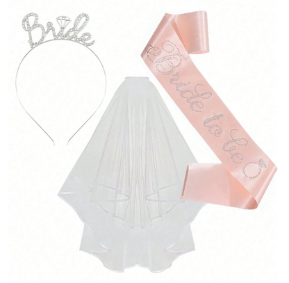 Bride to Be Accessoireset - Sluier, Haarband & Witte of Roze Satijnen Sjerp - Vrijgezellenfeest Decoratie - Bachelorette - Bruiloft