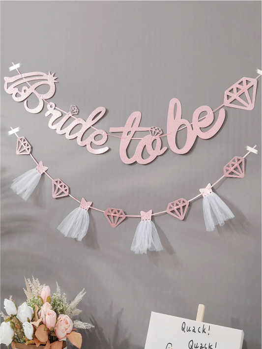 Bride to Be Slinger - Decoratie voor Vrijgezellenfeest - Goud, Roze & Zilver - Feestdecoratie met Diamant- en Kwastontwerp - 17,5 cm Hoog