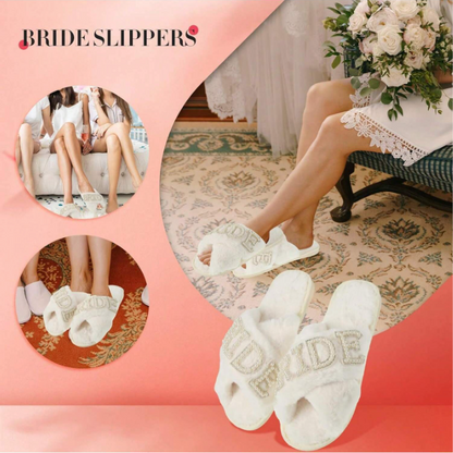 Bride Slippers - Luxe Witte Pantoffels met Parelletters - Zachte Pluche Vrijgezellenfeest Accessoire - Beschikbaar in EU Maten 36-41