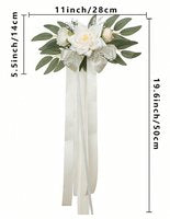 Bruiloft Auto Decoratie – 1 stuk - Driekoppige Roze Rozen – Kunstbloemen Corsage – Autospiegel Versiering – Deurhendel – Spiegel – Auto – 50cm – Met Linten – Bruidsauto Bloemstuk
