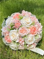 Bruidsboeket Kunstbloemen Roze & Wit – Rozen en Dahlia’s met Parelrand – 20CM – Sierboeket voor Bruiloft, Decoratie & Fotoshoots - Bride To Be - Bloemen